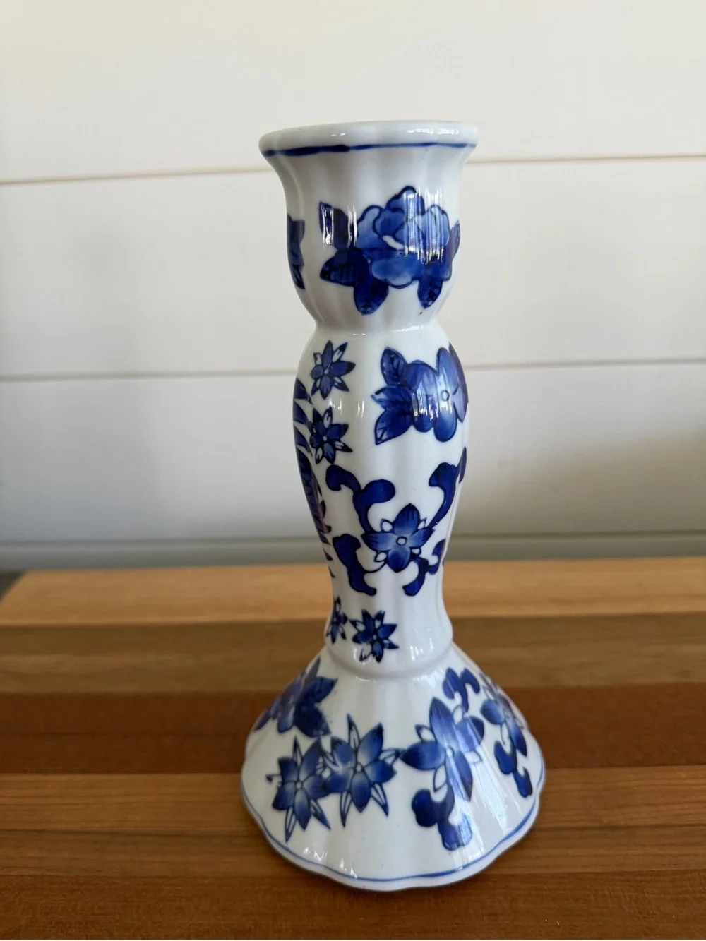 Vintage Candle Holder Cobalt Blue Porcelain Floral Design